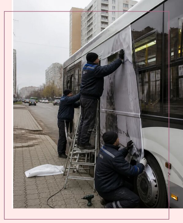 Изготовление и монтаж рекламы на автобусах в Куйбышеве